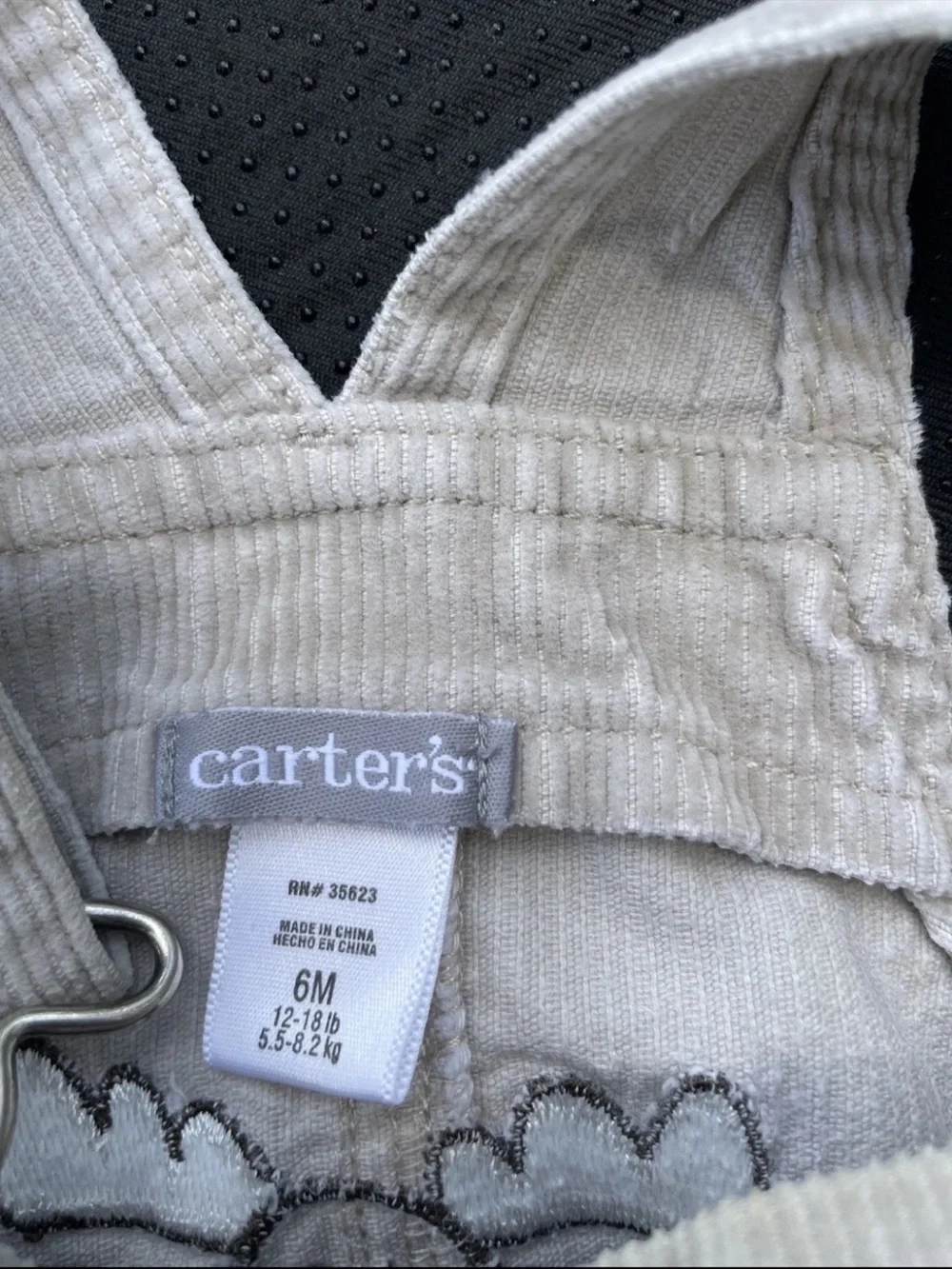 Carter's Light Beige Corduroy Baby Overalls with Bear Patch
